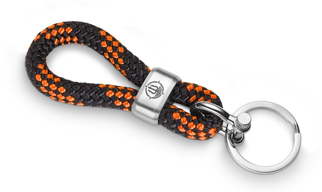 Bild von Seemannsgarn Schlüsselkette Ø 8mm Edelstahl matt schwarz/orange