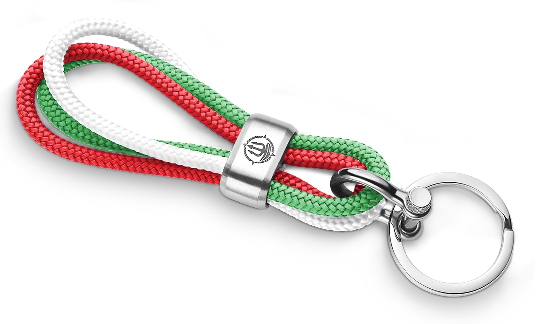 Bild von Seemannsgarn Schlüsselkette Ø 8mm Edelstahl matt weiß-rot-grün