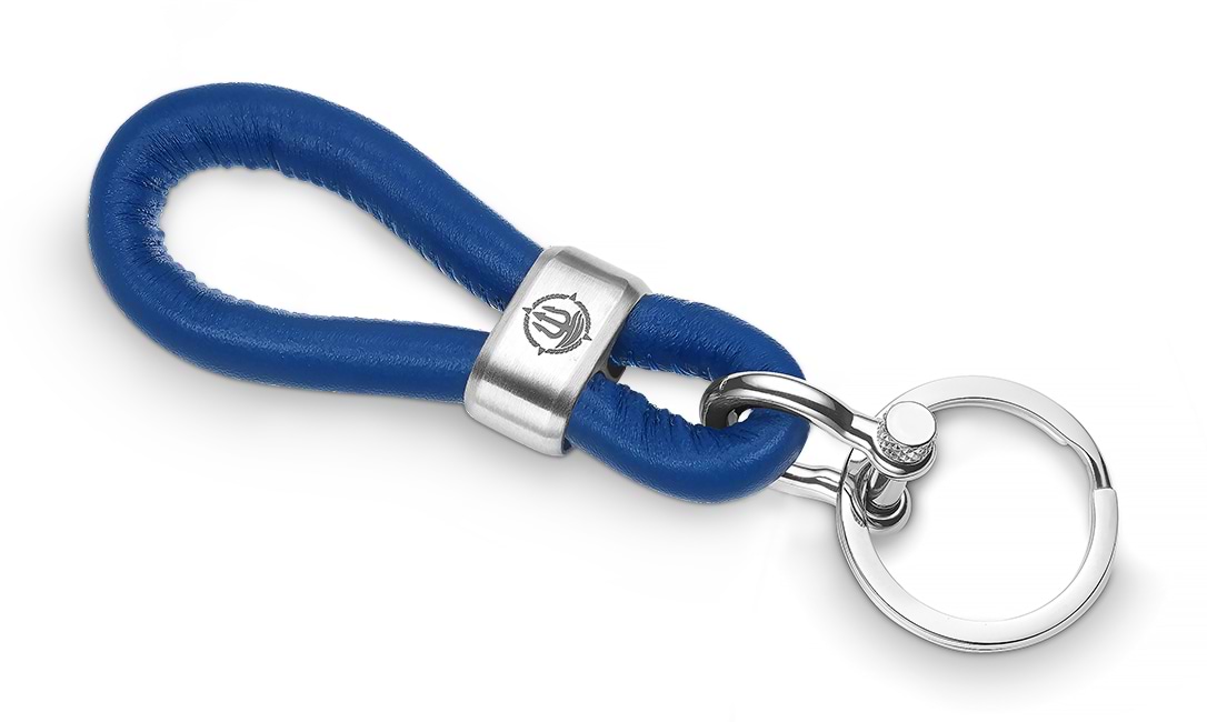 Bild von Leder Schlüsselkette dunkelblau gesäumt Edelstahl "Sylt"